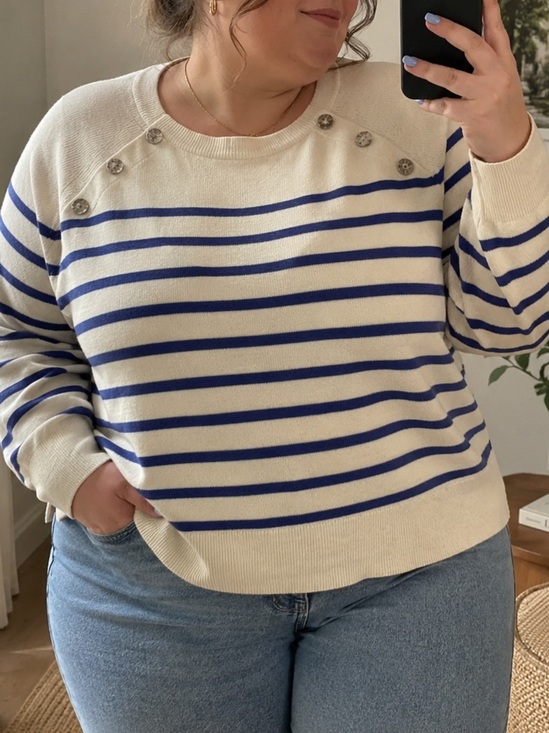 Ralph Lauren Tops - Lauren Ralph Lauren Striped Sweater Cream Blue Nautical Size 1X NWT